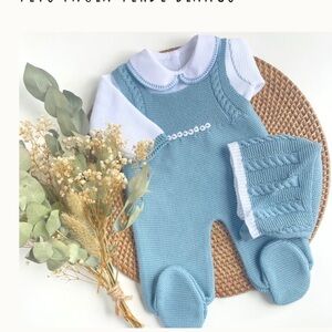 Blue Knit Baby Romper Set
